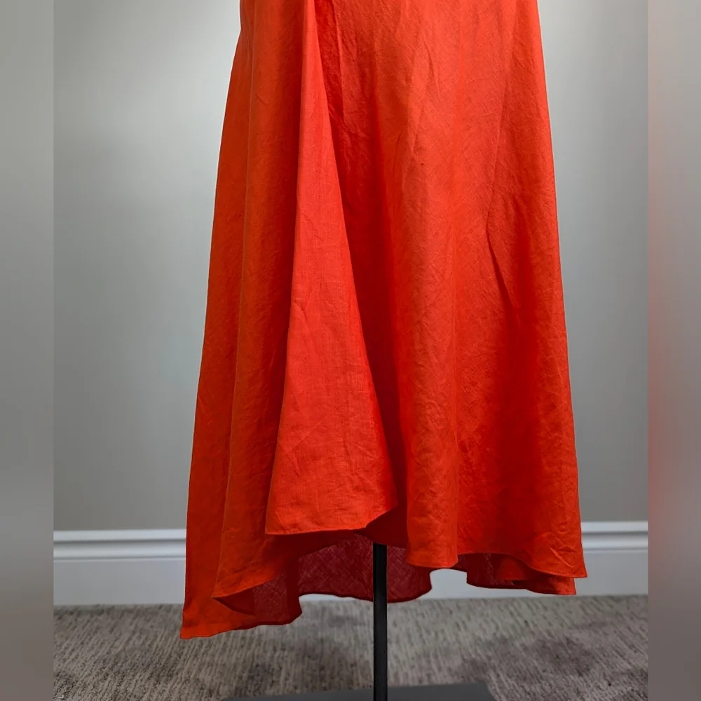 Orange 100% Linen Asymmetrical Maxi Skirt Summer Spring Resort Lightweight - Picture 3 of 13